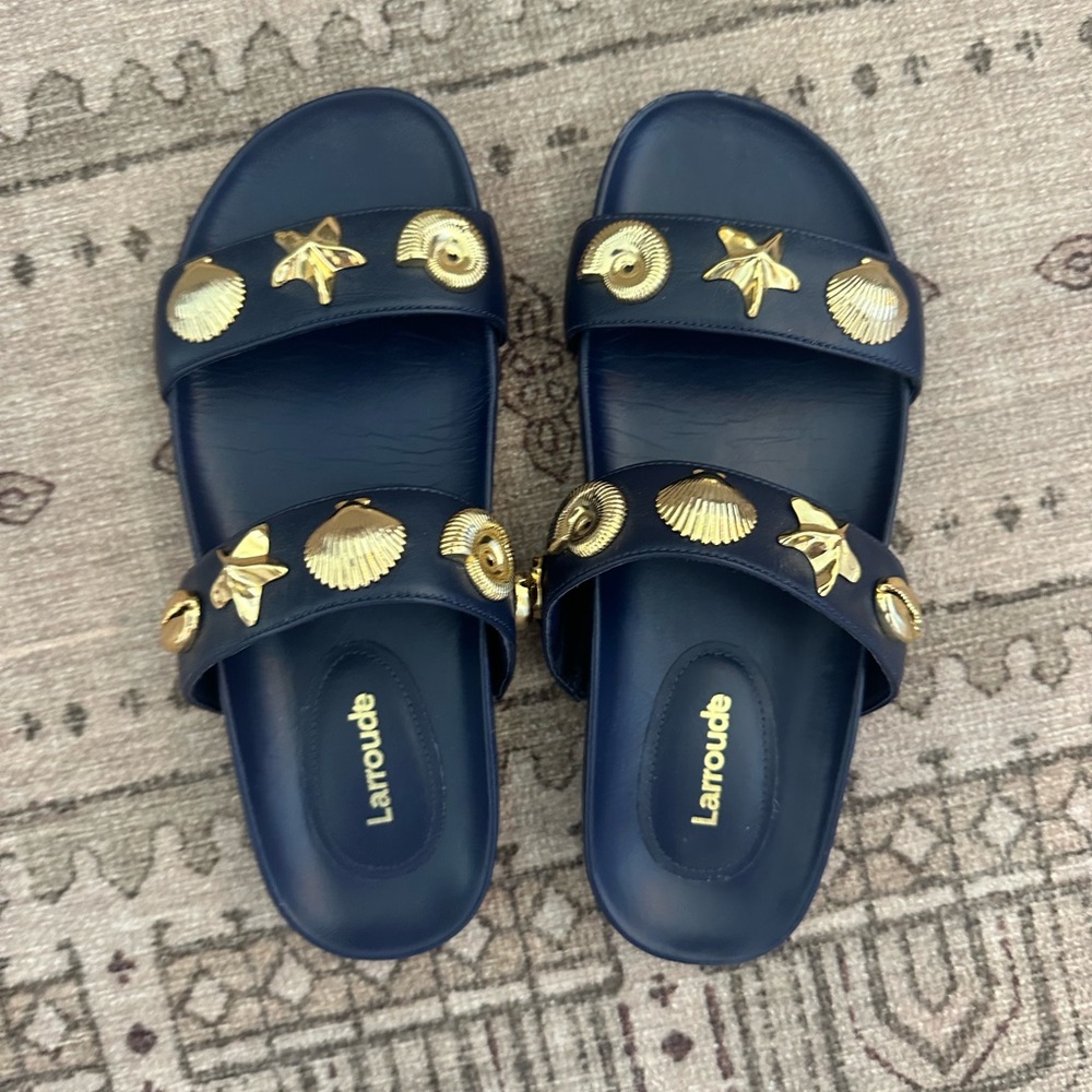 Larroude Madison Slide In Navy Leather